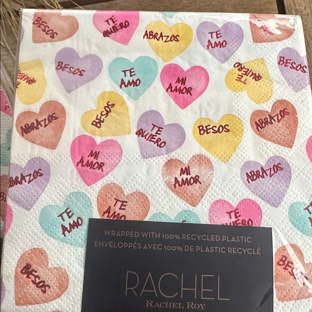 RACHEL Rachel Roy Spanish heart phrase napkins set of 40